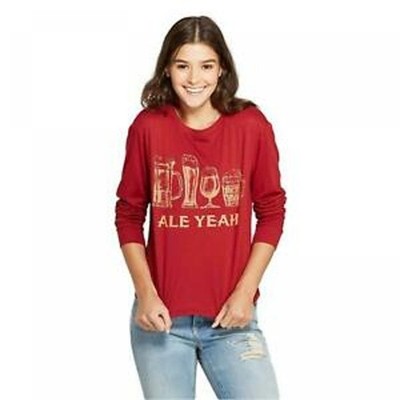 NWT Zoe + Liv Ale Yeah Graphic Beer Long Sleeve Red Tshirt Large