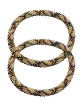 Set of 2 Handmade Beaded Glass Seed Bead Stackable Crochet Bracelets