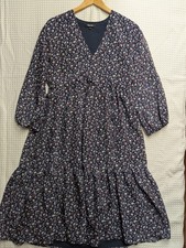 Madewell Tie-Waist Midi Dress in Harvest Vine Size Small Blue Tiered Cottagecore