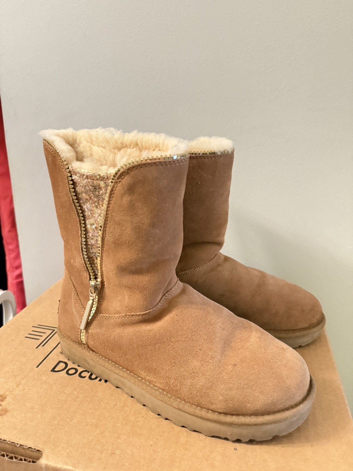 AUTHENTIC UGG CLASSIC SHORT SEQUIN ZIP CHESTNUT B… - image 1