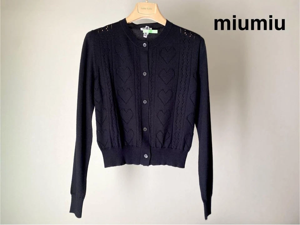 Cárdigan de Lana Miu Miu Talla 38 Negro 35cm Hombro Botón Daño Busto 41.5cm Foto 2 de 4