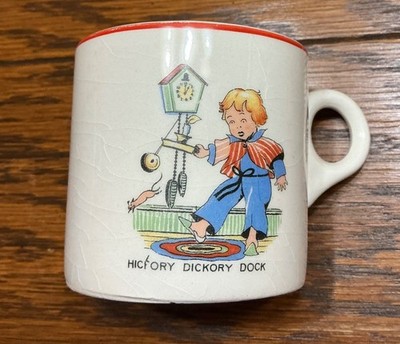 Mid Century Child's Mug Hickory Dickory Dock Nursery Rhyme