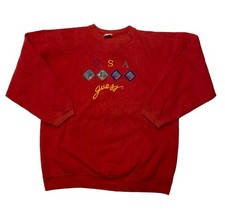 Vintage Guess Jeans USA Sweatshirt One Size Red Embroidered 90s Preppy Crewneck