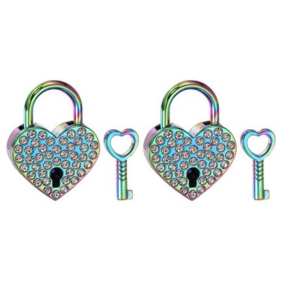 2pcs Mini Diary Padlock, Small Heart-shaped Lock with Keys Multicolor