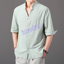 Men's Cotton and Linen Shirt Short-sleeved Thin Shirt Summer Linen Casual Youth