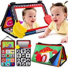 Baby Mirror Tummy Time Toys 0-3 3-6 Months Sensory Crinkle Baby Books Black a...