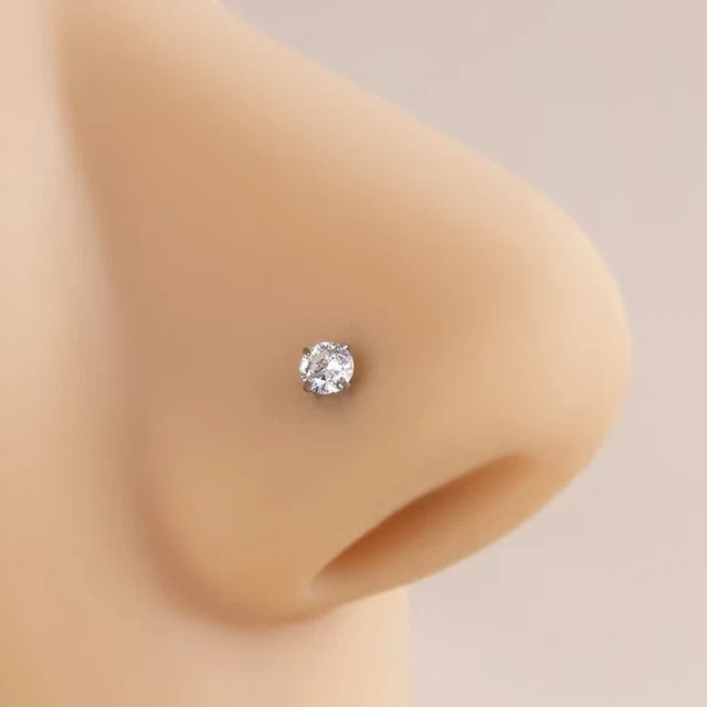 14K Gold Natural 0.10Ct Diamond Nose Stud Screw Ring Piercing Pin 18 Gauge#2