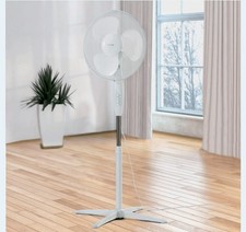 Pifco 16" White Pedestal Stand Fan, 3-Speed, Oscillating, Low Noise