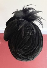 Vintage Black Velvet Cocktail Hat with Feathers Lined GORGEOUS Brand Illegible