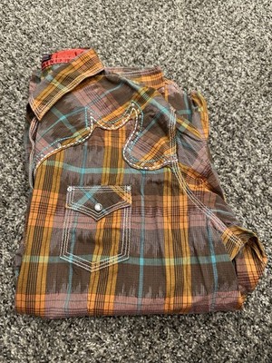 Y2K Rock 47 Wrangler Women's Red Plaid Pearl Snap Shirt Affliction Style XXL