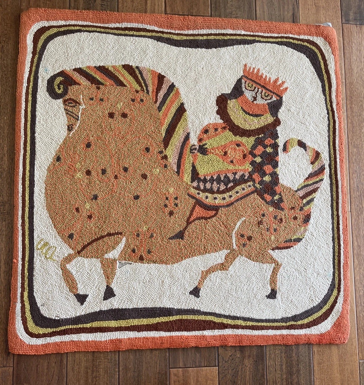 Vintage Evelyn Ackerman MCM 1960s Handhooked Wall Hanging Tapestry Large