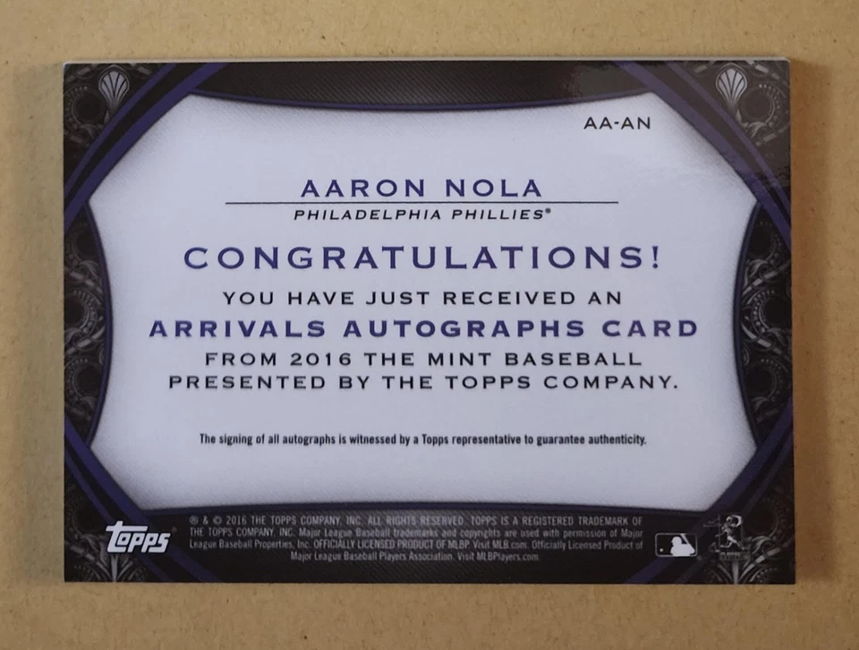 Aaron Nola Autograph 2016 Topps Mint Inscribed AUTO RC #d 41/50 PHILLIES ROOKIE - Image 2 of 2
