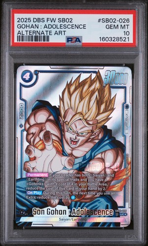 2025 DRAGON BALL SUPER ALTERNATE ART #SB02-026 SON GOHAN : ADOLESCENCE PSA 10