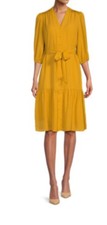 Nanette Lepore Stock Belted Tiered Knee Shirt Dress - Mango Sz 10 NWT $148