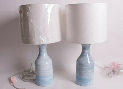 Set 2 Nib Pottery Barn Melrose Table Lamps Shades Blue Swirl Ebay
