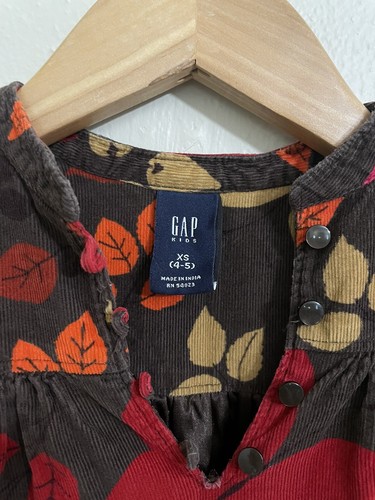 GapKids Girls Sz XS (4-5) Brown Corduroy Fall Leaf Puff Short Sleeve Dress - Picture 3 of 6
