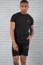 Mens short set, urban street wear hip hop retro 2 piece black
