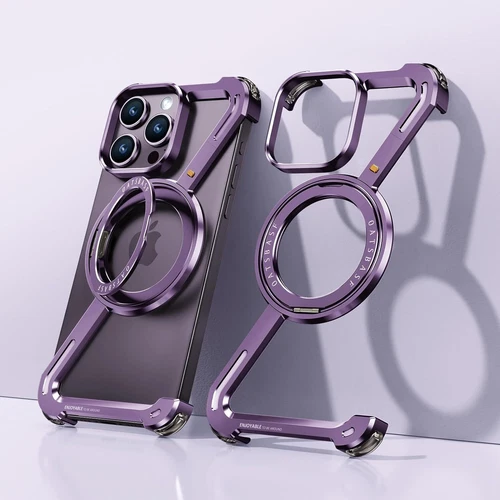 for iPhone 15 14 13 Pro Max Metal Frameless Z Case Aluminum Bumper Kickstand - Imagen 12 de 16