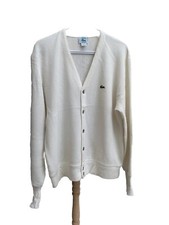 Vintage IZOD Lacoste Cardigan Sweater Men's Large L White Made in USA #Z27