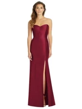 NEW ALFRED SUNG Strapless Sweetheart Sateen Twill Column GOWN 4 $244 BURGUNDY 
