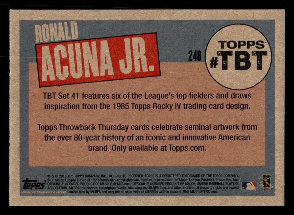 2018 Topps Throwback Thursday RC Rookie #248 Ronald Acuna Jr. Atlanta Braves - Image 2 of 2
