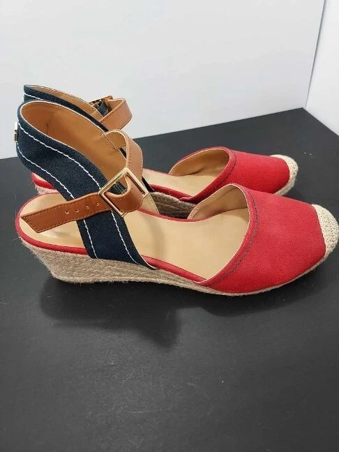 Tommy Hilfiger Sandalia Roja Cuña Correa al Tobillo Hebilla Mujer 11M Foto 4 de 4