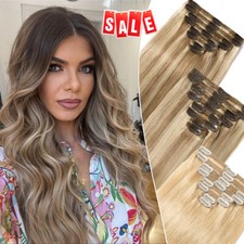 THICK 110-170G Clip In 100 Remy Human Hair Extensions Full Head Double Weft US