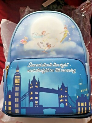 Disney Loungefly Peter Pan zweiter Stern rechts GITD Mini Rucksack Brandneu mit Etikett 
