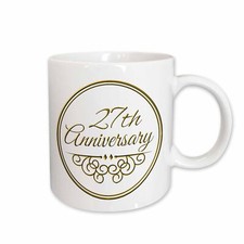 3dRose 27th Anniversary gift - gold text for celebrating wedding anniversaries -