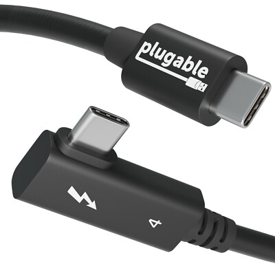 Plugable Thunderbolt 4 240W Cable Right Angle Connector, Intel Certified, 2.6 ft