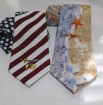 Masonic Novelty Ties USA Flag Polyester Beach Silk Freemason Mason Shriners