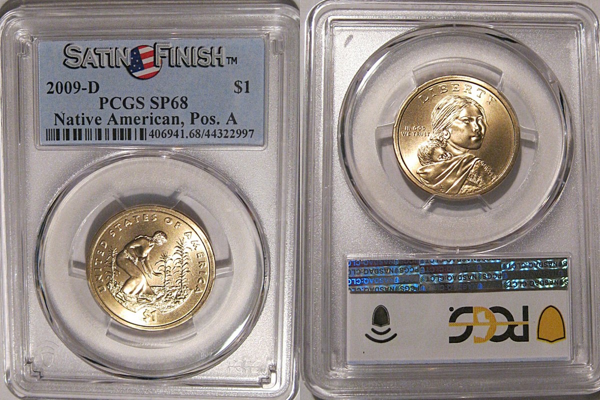 年末セール〈新品未使用〉ikon DVD CD 金テープ 2009 D Native Sacagawea Dollar $1 PCGS SP68 Position A Satin
