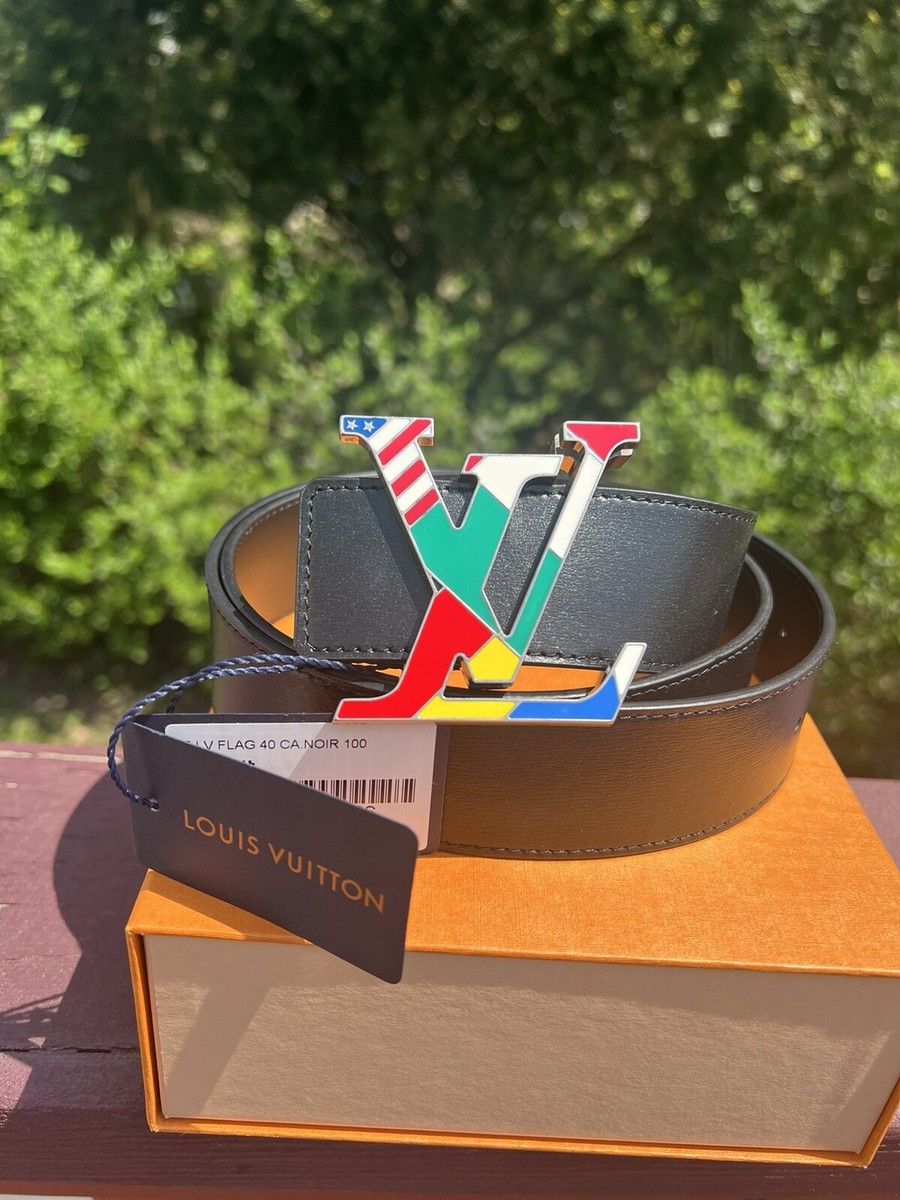 Louis Vuitton LV New Black Leather Belt With COLORFULL Flags