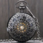 Black Cobweb Hollow Skeleton Hand Wind Mechanical Pocket Watch Arabic Number