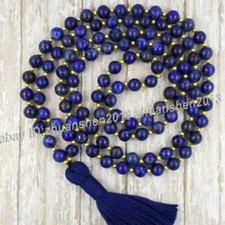 Blue lapis lazuli 108 Tibetan Buddhist Prayer Gems Beads Mala Necklace Amulet