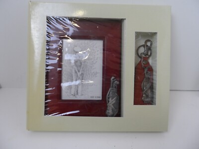 Wooden Photo Frame W/Pewter Golf Clubs and Key Chain 5.5 x 7 & 3 x 4.5 - NEW