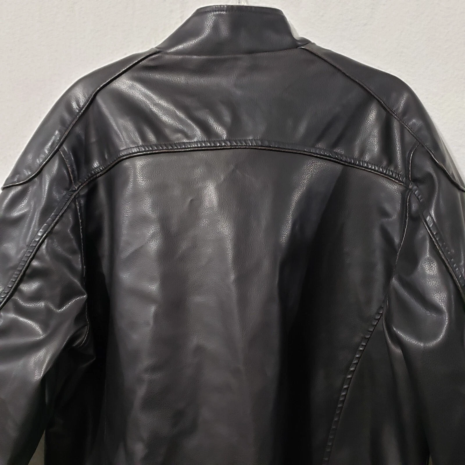 Decoded Black Vegan Leather Men's Coat Jacket Lined Biker style XL - product detail image 8
