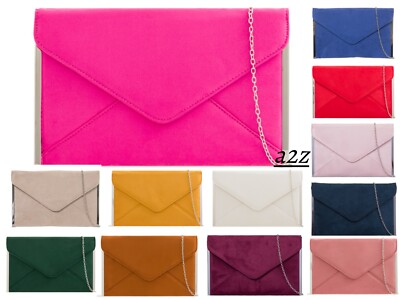 Damen Wildleder Samt Leder Clutch Tasche Kette Abschlussball Party Hochzeit Abend Handtasche
