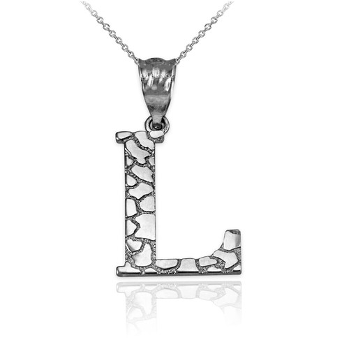 Sterling Silver Nugget Initial Pendant Necklace - Picture 46 of 78