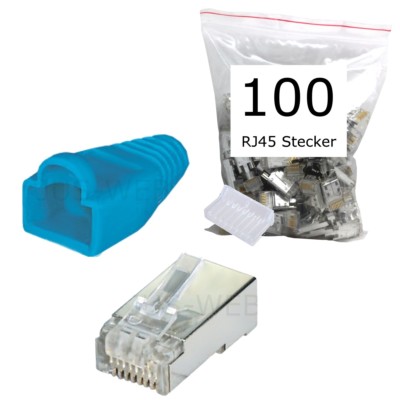 100 Stück CAT5e RJ45 Stecker geschirmt Modular Crimp 8P8C LAN Netzwerk 100x blau