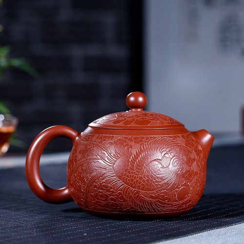 Real Yixing Zisha Tea Pot Dahongpao Clay Pot Ball Shaped Infuser Holes Carved - Picture 4 of 7