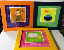 Bristol Children's 3 Framed Art Bible Verses Lamb Monkey Gold Fish 10X10 NWT