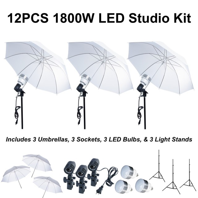 12PCS LED 1800W Umbrella Studio Light Kit Continuous Light Photo Video