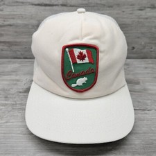 Vintage Canada Hat Cap Snap Back Mens White Mesh Trucker Adjustable