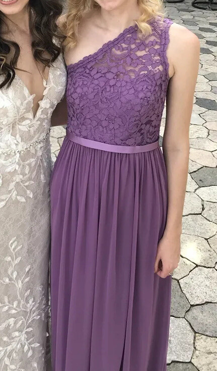 wisteria bridesmaid dresses david's bridal David's Bridal Wisteria Purple Dress David's Bridal Long One Shoulder  Wisteria Purple Lace Bridesmaid