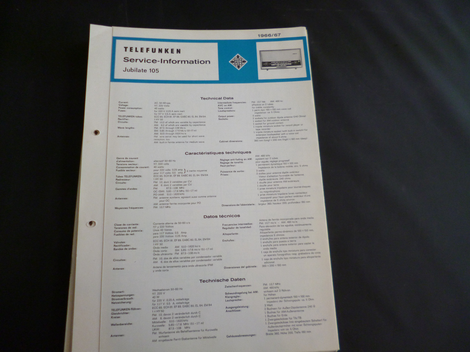 Original Service Manual Telefunken Jubilate 105 eBay