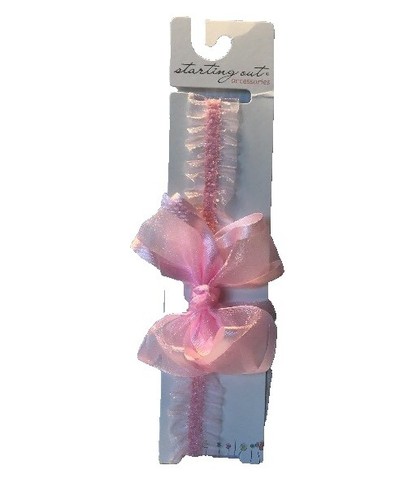 French Headband Chiffon Pink Satin WHITE PEARLS Luxe Fairy 