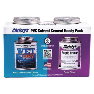 Handy Pack: Wet or Dry Conditions Medium Body PVC Cement and Purple Primer, 1/2 
