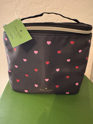Kate Spade Small Black Darling Hearts Cooler Lunch  Bag NWT