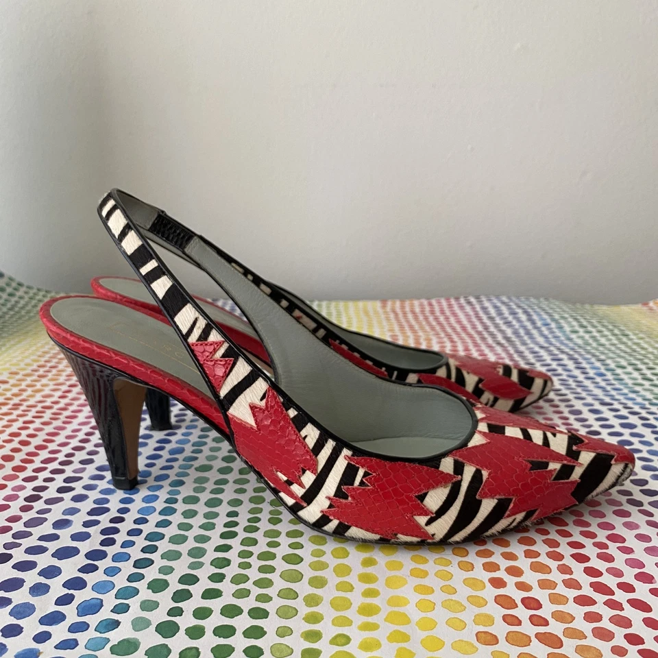 MARC JACOBS zebra pony hair snake embossed leather sling kitten heels EU 38 - Image 3 of 4